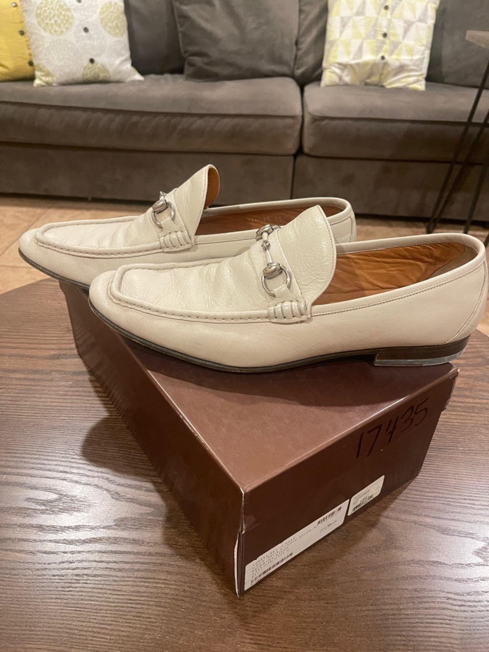Gucci Cream Leather Horsebit Loafers